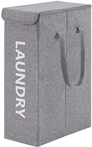 YOUDENOVA Schmal Wäschekorb mit Deckel, Faltbar Wäschesammler Wäschetruhe, Stabiler Wäschebox, Laundry Hamper with Lid, 20x40x60cm Grau B