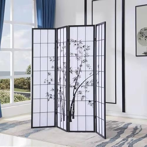 Fine Asianliving Paravent Japanische Trennwand Shoji B180xH180cm Raumteiler Schwarz - Bamboo Japanische Paravent Raumteiler Shoji Raumtrenner Spanische Wand Sichtschutz Trennwand