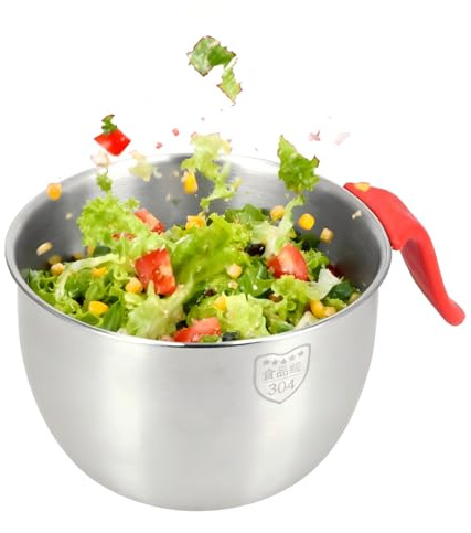 Cuenco para Mezclar de Acero Inoxidable de 2800 ml con Mango Antideslizante | Bol Anidado para Cocina y Horneado, Apilable y Ahorra Espacio, Apto para Lavavajillas
