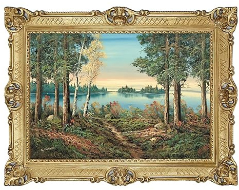 Generisch Wandbild 90x70cm R. Finnigan - Kleiner See Wunderschönes Repro Antik-Look gerahmtes Gemälde 58B