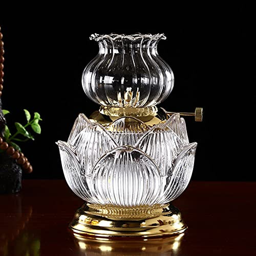 BOZHEN Mit klarem Glasschirm Petroleumlampe Butter Lotus Buddha Frontlicht Einstellbarer Schalter Öllichter Heimbeleuchtung Kleine Öllaterne mit Dochten Öllampen für den Innenbereich