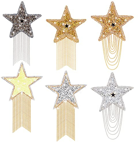 PandaHall 6 Flicken Zum Aufbügeln Mit Sternen Strass Kleidung Patches Funkelnde Sternapplikationen Modischer Quastenstern Zum Aufbügeln Mit Ketten Für Kleidung Kleid Hut Jacke Schuhe