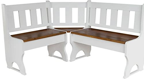 k koma Stilvolle Eckbank aus massivem Kiefernholz – Weißer Korpus & warme Nuss-Sitzfläche – Perfekt für Küche & Esszimmer (140 x 180 cm)