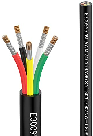 24AWG 5×0,2mm² 10Meter Elektrischer Kabel 5 adrig Verlängerungskabel | 80℃ 5V/12V/24V/300V Sauerstofffreies Mehrlitziges Verzinntes Kupferkabel für Landschafts,LED Lampen,Automobil,Freien UL2464