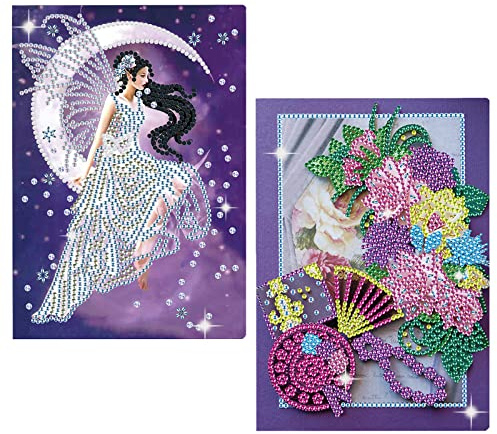 DCIDBEI Diamond Painting Quaderno Set di 2 Taccuino A5 Bambini Blocco Note A5 Diario Segreto Bambina Quaderno Schizzi Diamond Painting Quaderni Fata Farfalla e Fiori Regalo per Adulti