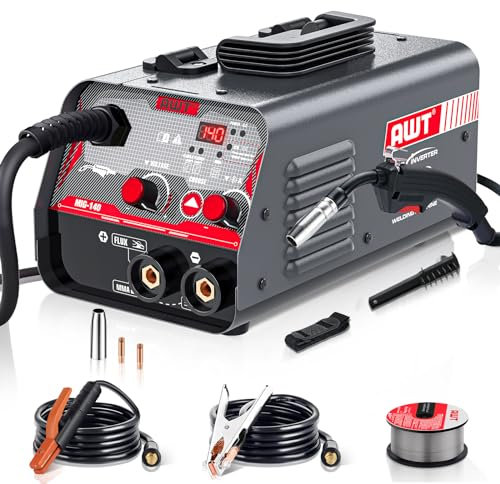 AWT MIG Welder 140Amp, Flux Core MIG Welder/Stick 2 in 1 Welding Machine, Welder Machine 110V with Synergy IGBT Inverter, Portable Gasless Welder Equipment