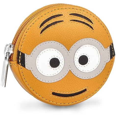 LEDEROW Brillen Gesicht Geldbörse Damen klein Leder mit Schlüsselring inkl. Geschenkbox - Mini Portmonee Münzbörse Frauen Kinder für Schlüssel und Münzen - Echtleder Kindergeldbörse Smiley Gelb