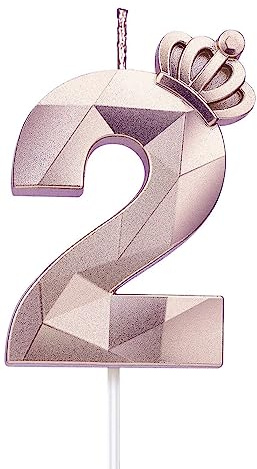 Zahl 2 Kerze, 7.6 cm große Happy Birthday-Kerze mit exquisiter 3D-Krone, Tortenaufsatz, Dekorationen für Hochzeit, Jahrestag, Geburtstag, Wiedervereinigung, Party-Dekoration, Feier (Rosé-2)