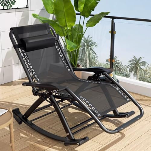 VIYOLI Campingstuhl Faltbar Schaukelstuhl Outdoor,relaxsessel Wohnzimmer Mit Liegefunktion, Lesesessel Bequem,relaxliege Schlafzimmer Wohnzimmer Mit Tablett，Tragfähigkeit 150 Kg