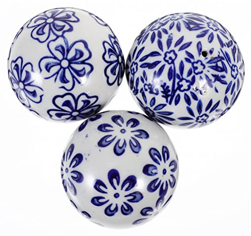 MAGICLULU Lot de 3 boules décoratives en porcelaine bleue et blanche pour centre de table, boules flottantes en céramique, boules de remplissage pour vase, vase, panier, aquarium de 5 cm