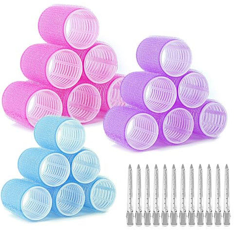 AiQInu 30 Pezzi Bigodini Grandi Set, Include 18 Pezzi Bigodini Per Capelli E 12 Clip A Becco D'Anatra, Bigodini Per Capelli Lunghi Corti Fai Da Te Per Donne E Bambini (40, 30, 20mm)