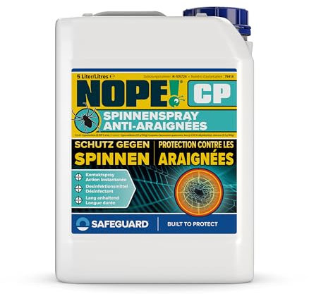 NOPE! CP Spray Anti-Araignées 5L – Maison Intérieur & Extérieur – Inodore & à Base d’Eau – Longue Durée Sans Gaz Propulseurs