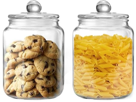 WDOPEN Tarro de vidrio para galletas, tarros de vidrio grandes con tapas, recipientes transparentes herméticos para galletas, dulces, harina, azúcar, café, juego de 2
