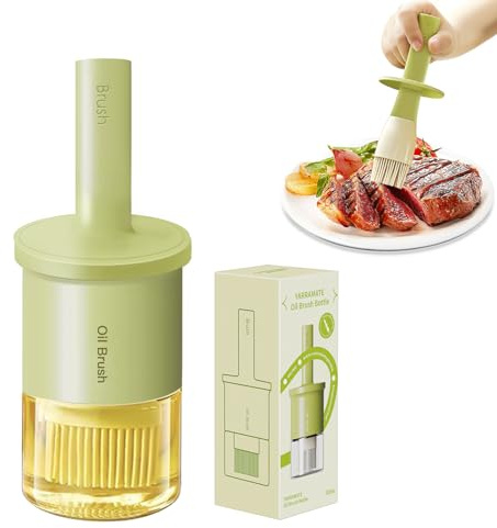 YARRAMATE Ölspender-Flasche mit hitzebeständiger Bürste, Glas-Ölspender für Küche, Ölbehälter mit Silikon-Back- und Backpinsel zum Kochen, Grillen, Essig, Soßen, Grillen (Grün)
