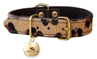 ardor & sparks® Hundehalsband aus weichem Leder - Leopardenmuster - Für kleine und mittelgroße Hunde - Verstellbar - Made in Germany - XS/S
