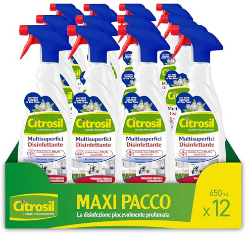 Citrosil Sgrassatore Multisuperfici Disinfettante, Detergente Universale con Vere Essenze di Tea Tree, 650 ml x 12 Confezioni
