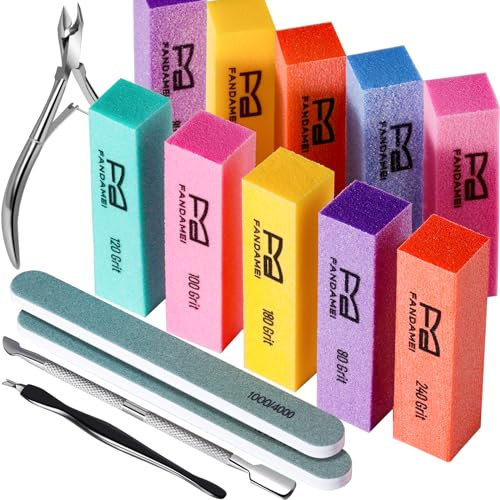 FANDAMEI Nail Buffer Kit, 10 PCS Nail Buffer Block with Different Grit, Nail Buffers, Nail Buffing Block, Buffer Nail File, Cuticle Trimmer, Nail Care Tool Kit, Nail Tools, Nail Kit, Manicure Tools