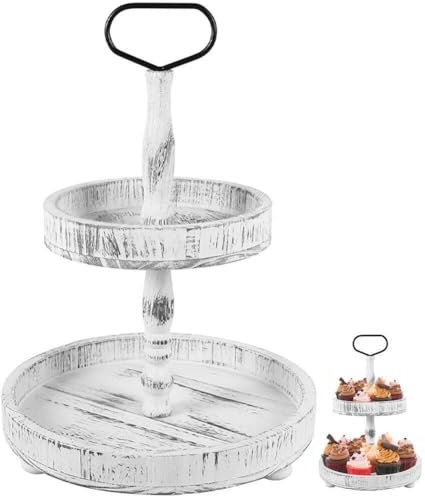 Abbdbd 2 Tier Wood Cake Stand Cake Stand Round Tray Detachable Serving Tray Pastry Stand Food Serving Stand for Dessert Shop