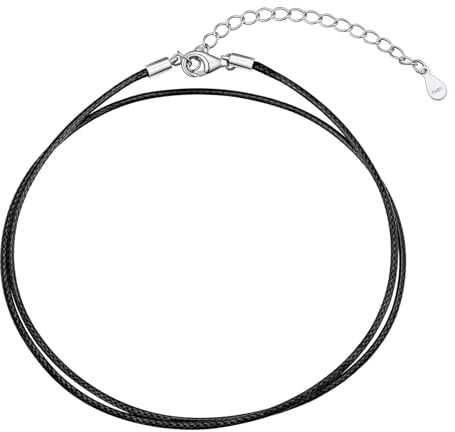 U7 Black Leather Necklace - Mens Leather Neckalce Cord with Sterling Silver Clasp, 1MM Wide Unbreakable Necklace Leather Cord Chain for Men Women, 18 Inch