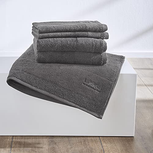 LOOKS BY WOLFGANG JOOP Handtuch Set 5tlg. - 100% Baumwolle, 2 Gästehandtücher + 2 Handtücher + 1 Duschtuch mit Logostick, grau