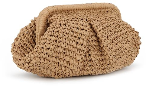 LHHMZ Straw Dumpling Clutch Bag - Women's Summer Beach Tote - Khaki