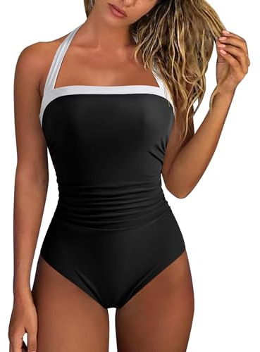 DOULAFASS Badeanzug Damen Bauchweg Shapewear Bademode Retro Badeanzüge Neckholder One Piece Swimsuits