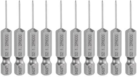 sourcing map Lot de 10 embouts de tournevis cruciformes PH000 6,35 mm à tige hexagonale de 50 mm de long magnétique en acier S2 de qualité industrielle Tige de 1,2 mm