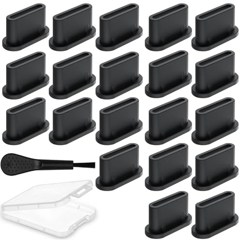 wonkeken 20 USB C Dustproof Silicone Protective Cases with Cleaning Brush Charging Interface Dustproof Plug Type C Interface Suitable for iPhone 15/16 Google Samsung Galaxy Xiaomi Motorola