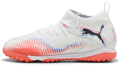 Puma Future 8 Match TT + Mid Jr - Tenis de fútbol Unisex para niños, Puma Blanco Puma Negro Rojo Brillante, 36 EU