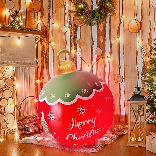 Weihnachtsschmuck für drinnen und draußen, 60 cm, aufblasbar, dekoriert, riesiger aufblasbarer Ball, Weihnachtsbaumschmuck mit Lampe