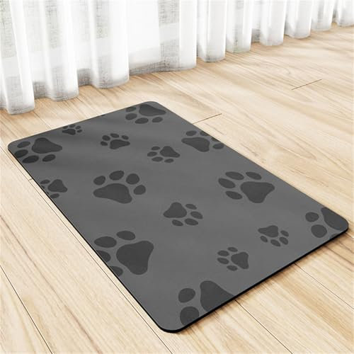 Hearda Futtermatte Hund Saugfähig, Hundepfote Drucken Katzen Futternapf Unterlage Napfunterlage Hund Schnelltrocknend Futternapf Matte rutschfest Haustier Futtermatte (50x70cm,Dunkelgrau)