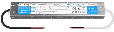 YOODI LED Transformator 24V 200W 8,3A IP67 Wasserdicht Trafo AC 230V auf DC 24V Netzteil Schnelle Wärmeableitung Driver Treiber Aussenbereich für LED Streifen Lampen Gartenleuchten Außen