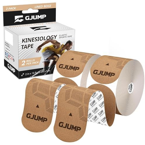GJUMP Kinesiology Tape, 40 Count Precut Strips 2 Rolls, Original Cotton Elastic Athletic Tape for Muscle Strain Relief & Joint Support, Waterproof & Breathable Sports Tape