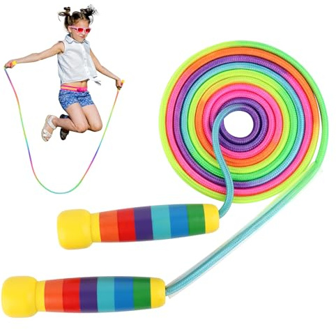 Cuerda Saltar 2.8m para Niños,Cuerda Para Saltar de Colores Arcoíris,Con Mango Redondo,Adecuado para Estudiantes,Adultos,Actividades Escolares,Navidad Regalo de Cumpleaños ﻿