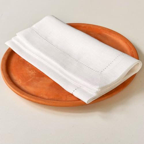 4 Leinen-Servietten Lamai, weiß, mit feinem Hohlsaum und hochwertigen Kuvertecken 44x44 cm, 100% Leinen