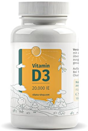 Vitamin D3 20000 I.E. - 180 vegetarische Tabletten - Depot: 1 Tablette pro 20 Tage - Vitamin D3 hochdosiert