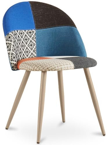 Iconik Interior Patchwork Style Chaise de Salle à Manger tapissée en Patchwork - Style scandinave - Evelyne Multicolore