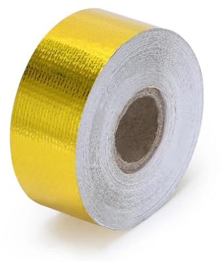 EGUIAS D'échappement De Moto Rouleau de Ruban Isolant Thermique pour Tuyau d'échappement de Moto, Ruban d'isolation Thermique pour échappement Turbo Heat Accessoire echappement(2.5cm 2m Gold)