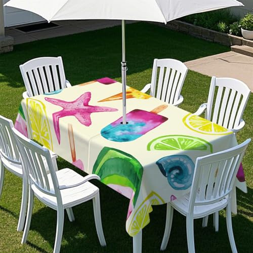 Fasbuy Tovaglia Rettangolare con Foro per Ombrellone e Cerniera,Tovaglia Impermeabile,Tovaglie Stampa Estiva Fresca Copritavolo per Esterno,Feste,Barbecue Terrazza Giardino (Gelato,305x152cm)