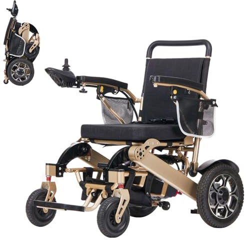 Portable Adult Electric Wheelchair,Elderly Smart Motorised Chair,26Kg (Without Battery) Lightweight,600W Powerful Motor,12Ah Lithium Battery,Long Range,Aluminium Alloy Frame 120Kg Load (Gold)