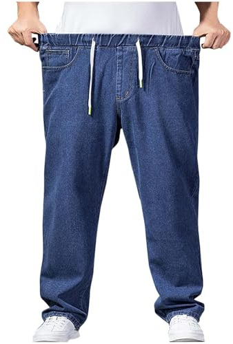 Generisch Jeans Herren Lange Männer Herbst Jeanshose Stretch Schnürung Denimhose Herbstjeans mit Taschen Weites Bein Herrenjeans Lockere Passform Freizeithose Bequeme Denim Trousers