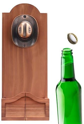Ouvre-Bouteilles Murale pour Bière,Décapsuleur à Bière en Bois avec Récupérateur de Capsules | Ouvre-Bouteilles Style Rétro avec Collecteur - Accessoires de Bar Originaux Cadeau pour Anniversaire et
