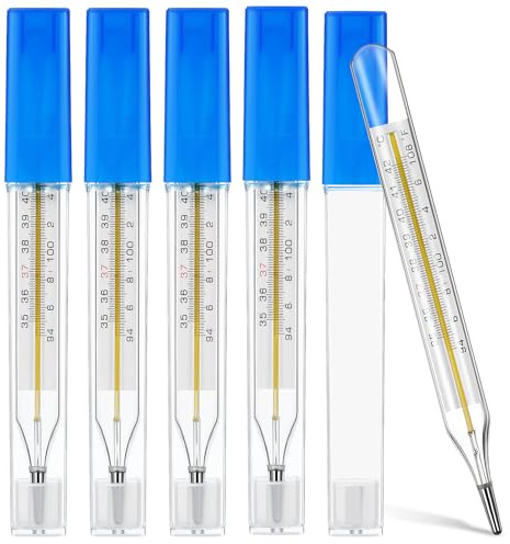MAGICLULU 5Pcs Oral Temperature for Adults, Dual Scale ℃ & ℉ Glass Traditional Underarm Body Temperature with Case, Accurate Measurement for Kids Babies Elderly Home Family Clinics Fever Indicator