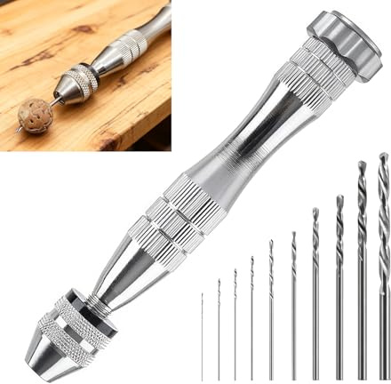 Mini Trapano a Mano, Trapano Manuale Set di Precisione con 10 Punte Elicoidali 0,8-3,0mm, in Lega di Zinco e Acciaio, Utensile per Modellismo, Gioielli, Legno, Resina, Bricolage e Fai da Te – Argento