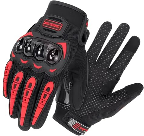YOFDAL Guanti da moto per uomo e donna, guanti da moto traspiranti con dita intere, per ciclismo su strada, ATV, MTB, ciclismo, corsa, escursionismo, gare di motocross (Rosso)
