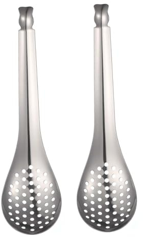 TOYANDONA Cucchiaio Scolapasta in Acciaio 304 Per Uova Di Pesce e Ripieni, Piccolo Utensile Da Cucina Manico Ergonomico, Set 2 Pezzi Per Uso Professionale e Domestico