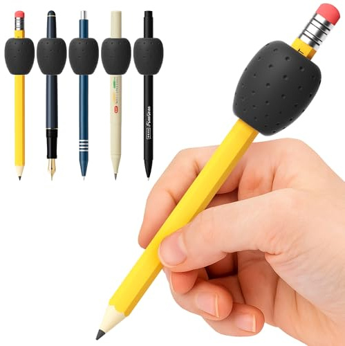 ELETIUO 6-Pack Weighted Silicone Pencil Grips 0.6oz,Multi-Functional Handwriting Aid & Fidget Tool,Fits Pencils/Utensils/Combs,for Autism ADHD Therapy (Black)