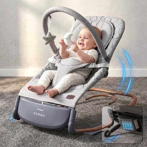 Electric Baby Bouncer, Ergonomic Baby Swing Chair with Tap Control, 3 Swing Speed & Touch Panel, 2 Timer Modes (30/60 Min), 8 Lullabies, Adjustable Volume, for 0-30 Months, Up to 40lb, Dove Grey
