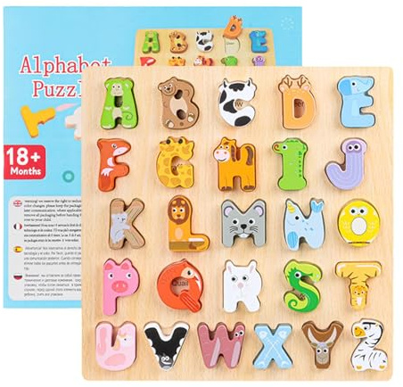 Jubilofex Holzalphabet, Buchstabenbrett für Kinder, interaktives Alphabetspiel, für Klassenzimmer, Vorschulparty, Kindergarten, Zuhause, Reisen und Urlaub