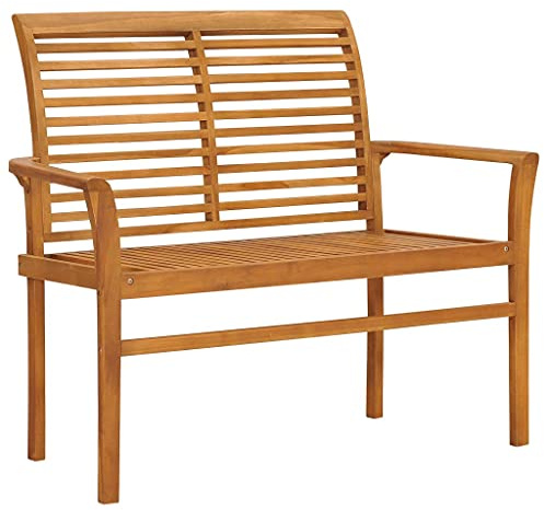 Bendmaxx Gartenbank aus massivem Teakholz mit Blauer Auflage 112 cm Sitzbank Garten wetterfest für Terrasse Balkonbank mit Rückenlehne und Armlehnen ideal für Garten Teichbereich